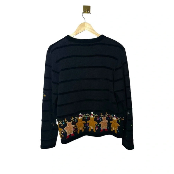 VINTAGE 90s Jack B Quick Ugly Bedazzled Christmas Cardigan Sweater Black Size M - Picture 13 of 14